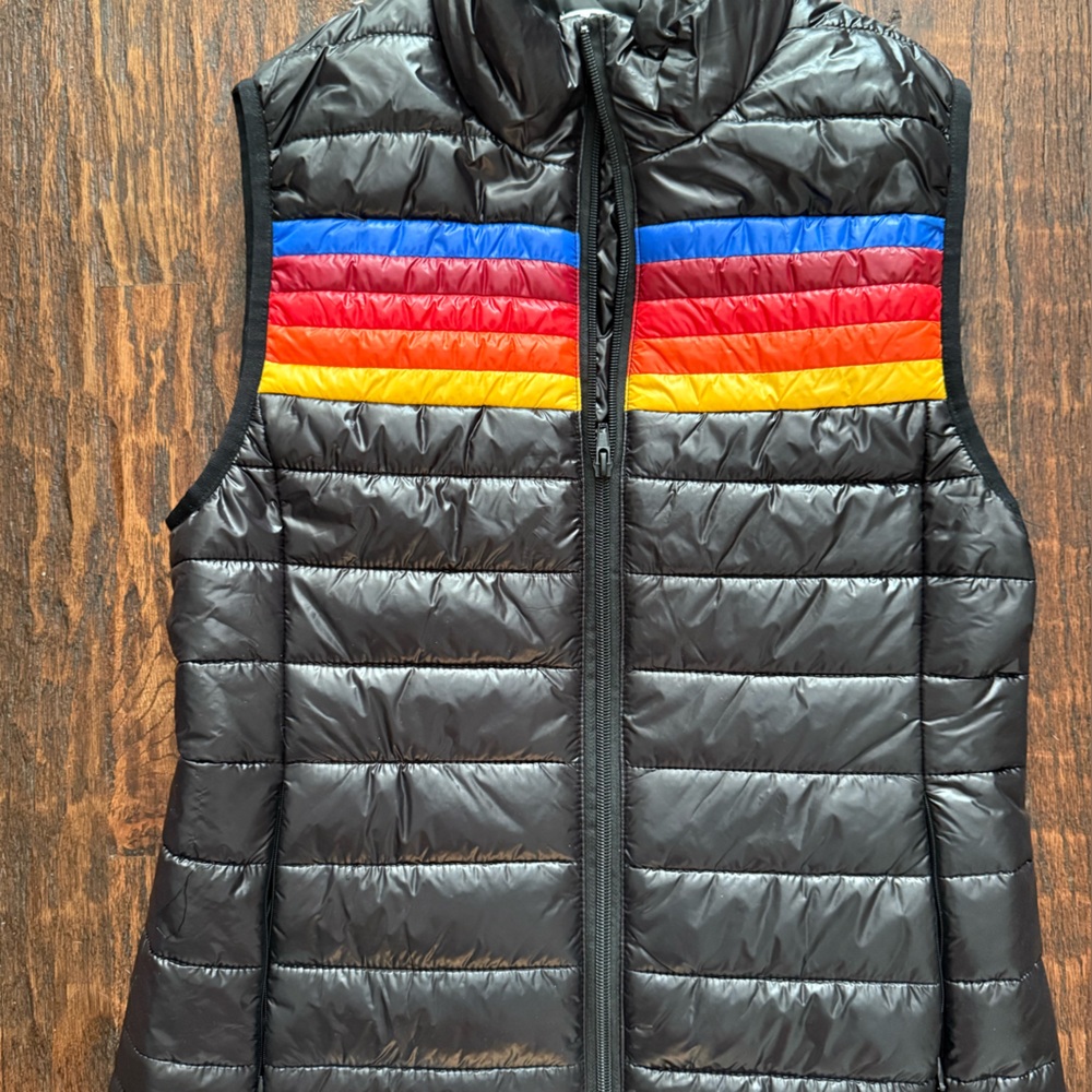 TCEC Black Puffer Vest with Multicolor Stripes